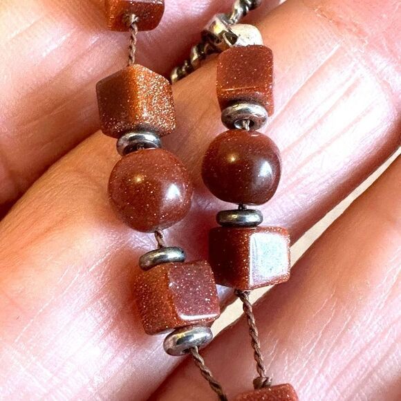 Sterling silver and goldstone beaded bracelet - Picture 2 of 7